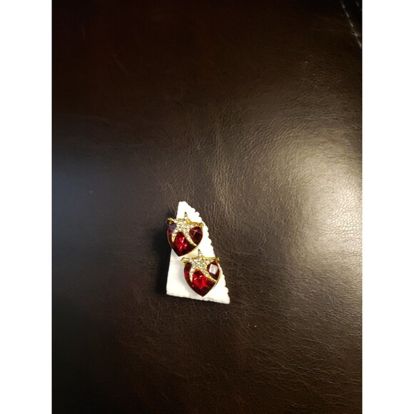 Gold Red STRAWBERRY Heart Rhinestone Necklace Earrings Ring Jewelry Set - Picture 8 of 8